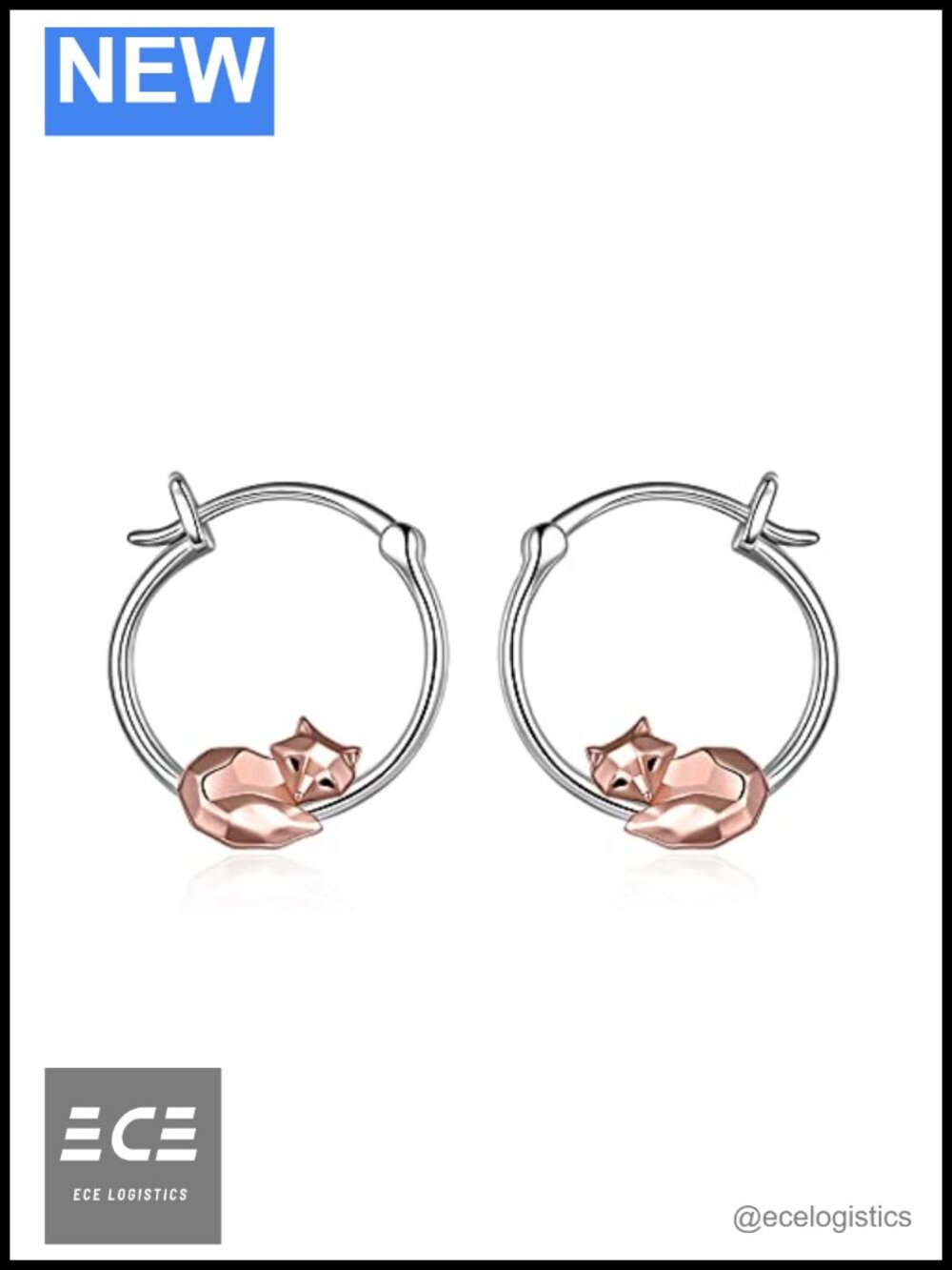 Sterling Silver Fox Hoop Earrings Animal Jewelry Gift for Women